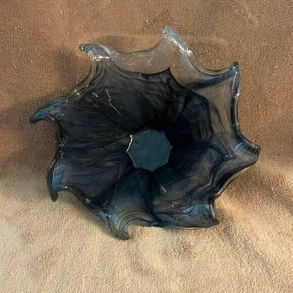 Vintage Murano Smokey Gray/Black/Copper Glitter Dust -Art Glass Wave Bowl - Picture 3 of 9